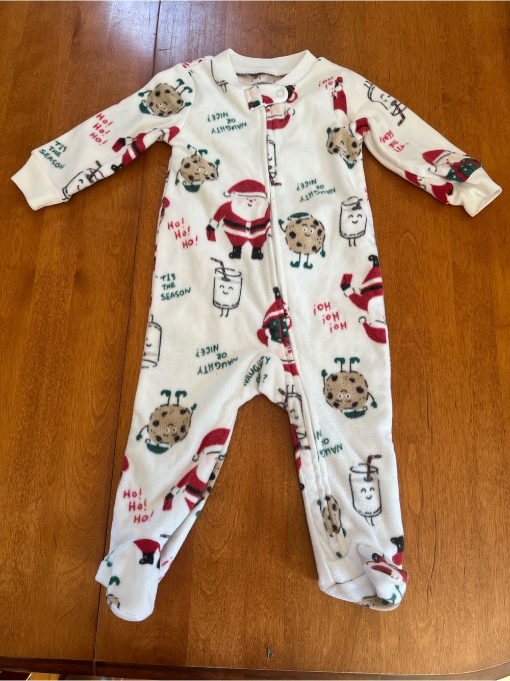 Carter's White Fleece Holiday Santa & Treat Footed One-Piece